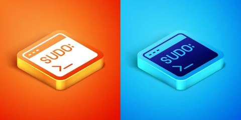 Isometric Code terminal icon isolated on orange and blue background. Browser 库存插图