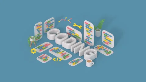 Isometric coding concept minimal cartoon style 3D render animation Stock Footage 219856604