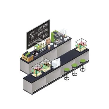 Isometric Coffee Bar Composition Stock Illustration