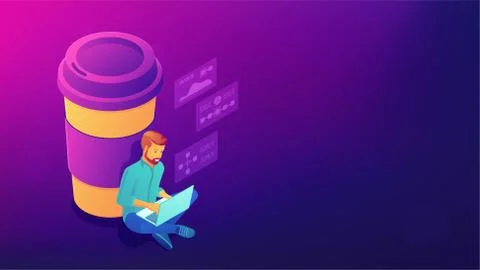 Isometric coffee break concept. Illustrazione stock