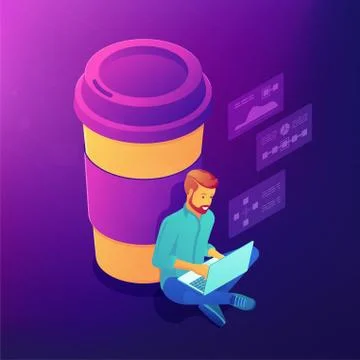 Isometric coffee break concept. Stock Illustration