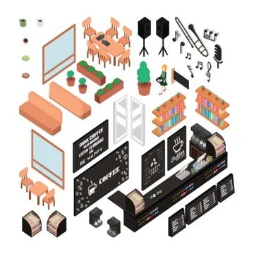 Isometric coffee cafe elements Illustrazione stock