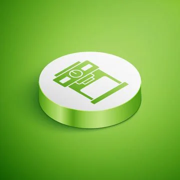 Isometric Coffee machine icon isolated on green background. White circle button Stock Illustration