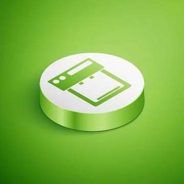 Isometric Coffee machine icon isolated on green background. White circle button Stock Illustration