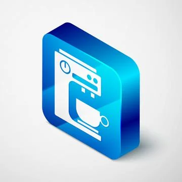 Isometric Coffee machine icon isolated on grey background. Blue square button Stock Illustration