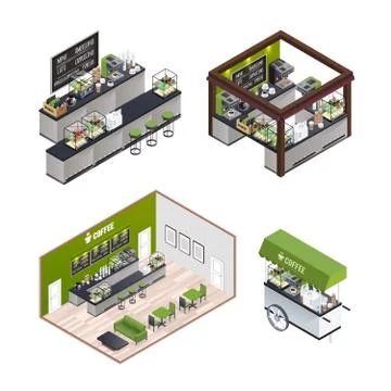 Isometric Coffee Shops Set Illustrazione stock