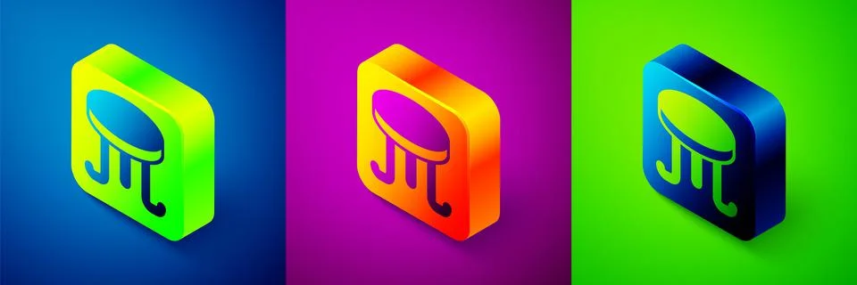 Isometric Coffee table icon isolated on blue, purple and green background Illustrazione stock