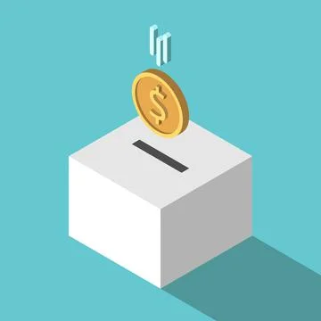 Isometric coin falling, box Illustrazione stock