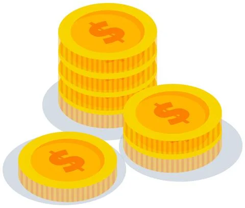 Isometric coins with dollar sign stack. Pile of gold money cash. Banking Stock Illustration