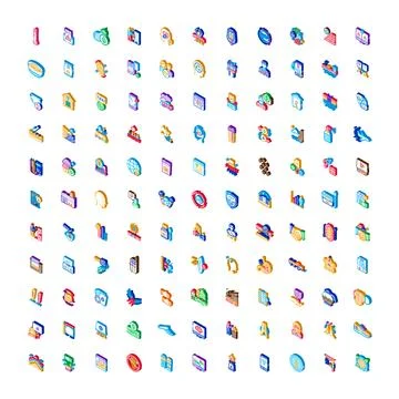 Isometric collection of business technology interface icons Illustrazione stock