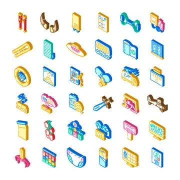 Isometric collection of creative business and industry icons Stock Illustration