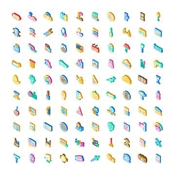 Isometric collection of creative colorful graphic icons Stock Illustration