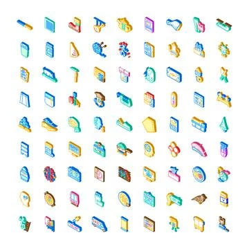 Isometric collection of daily life objects and technology icons Ilustração Stock
