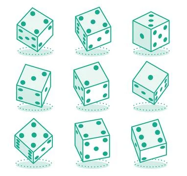 Isometric collection of dices on a white background. Outline objects. Set o.. Stock Illustration