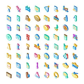 Isometric collection of diverse colorful objects and icons Stock Illustration
