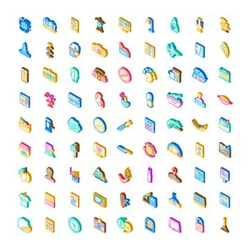 Isometric collection of diverse concepts and infographic icons Stock Illustration