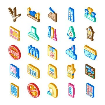 Isometric collection of diverse concepts and abstract objects Stock Illustration
