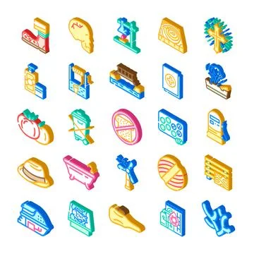 Isometric collection of diverse concepts and abstract objects Stock Illustration