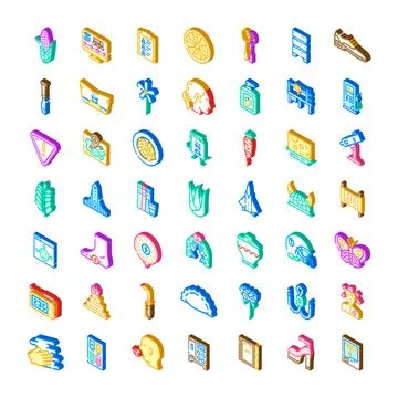 Isometric collection of diverse graphics and symbols Stock Illustration