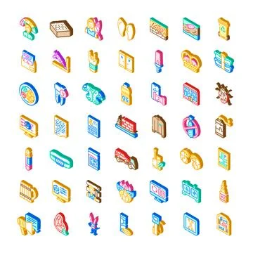 Isometric collection of diverse graphics and symbols Illustrazione stock
