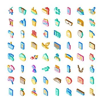 Isometric collection of diverse graphics and symbols set Illustrazione stock