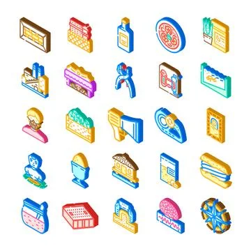 Isometric collection of diverse object and concept icons Illustrazione stock