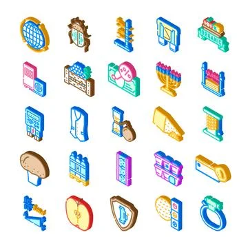 Isometric collection of diverse object and concept icons Stock Illustration