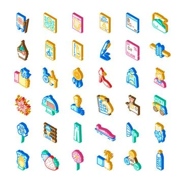 Isometric collection of diverse object icons set 库存插图