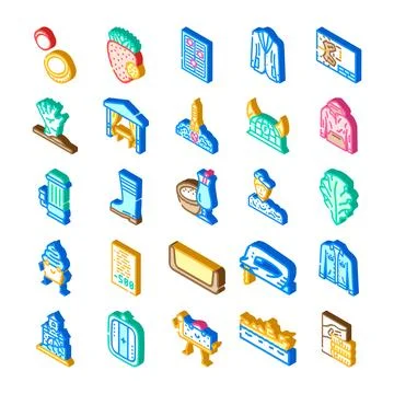 Isometric collection of diverse objects and icons Stockillustratie