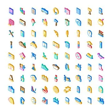 Isometric collection diverse objects and elements icon set Stock Illustration