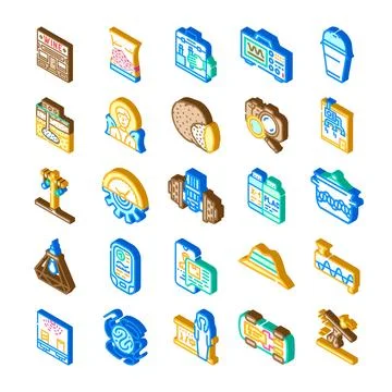 Isometric collection of diverse science and industry icons Stock Illustration