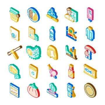 Isometric collection of diverse science and daily life icons Stock Illustration