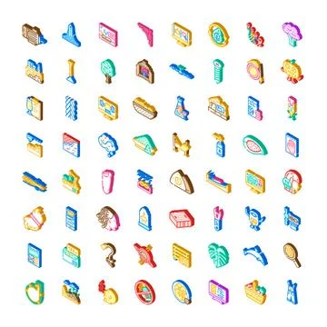 Isometric collection of diverse technology, nature, food elements Stockillustratie