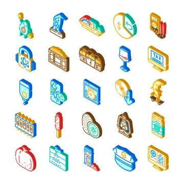 Isometric collection illustrating various concepts and elements Stock Illustration