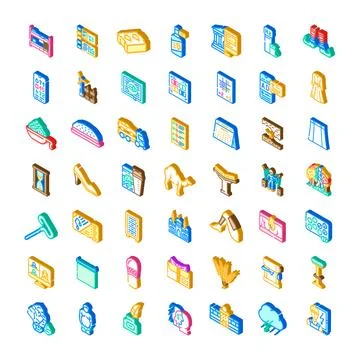 Isometric collection representing diverse objects and abstract concepts Stock Illustration