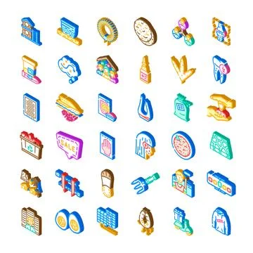 Isometric collection showcasing diverse daily life icons and objects Stock Illustration
