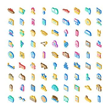 Isometric collection showcasing diverse daily objects and concepts 库存插图