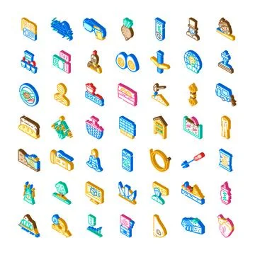 Isometric collection of various colorful vector icons Stock Illustration