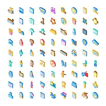 Isometric collection of various colorful vector icons 스톡 일러스트