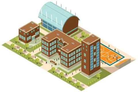 Isometric College Campus Stock Illustration