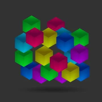 Isometric color cubes on the black background Stock Illustration