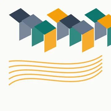 Isometric colored blocks with abstract wave lines illustration Stock Illustration