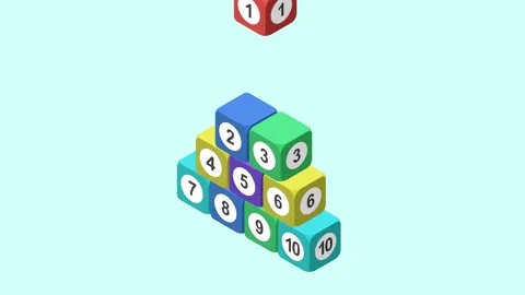 Isometric Colorful Number Blocks Stacking into Pyramid Shape Stock Footage 346238078