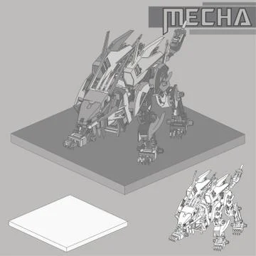 Isometric Combat robot. High quality battle robot isolated on white backgroun Stock Illustration