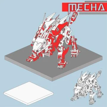 Isometric Combat robot. High quality battle robot isolated on white backgroun Stock Illustration