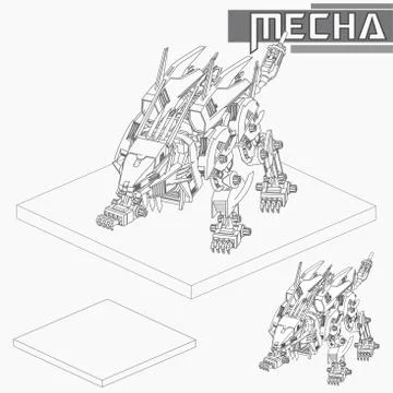 Isometric Combat robot. High quality battle robot isolated on white backgroun Stock Illustration