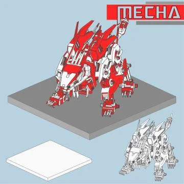 Isometric Combat robot. High quality battle robot isolated on white backgroun Stock Illustration