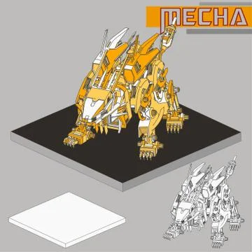Isometric Combat robot. High quality battle robot isolated on white backgroun Stock Illustration