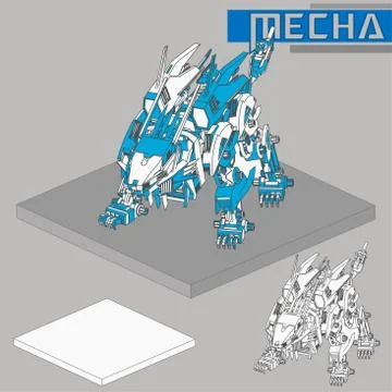 Isometric Combat robot. High quality battle robot isolated on white backgroun Stock Illustration