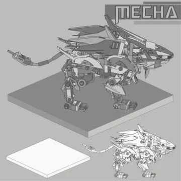 Isometric Combat robot. High quality battle robot isolated on white backgroun Stock Illustration